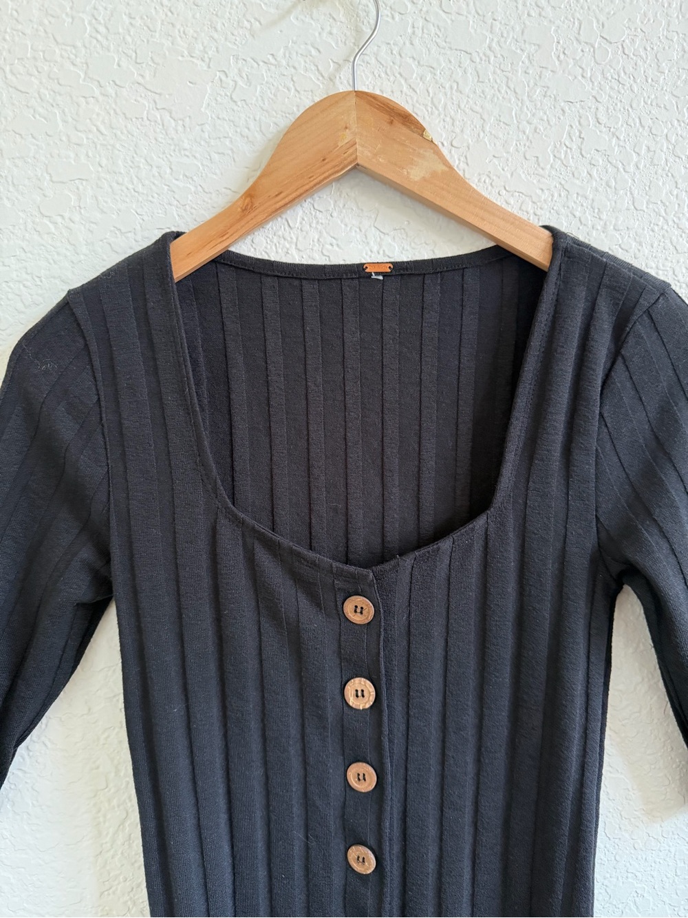 Free People Central Park Top Ribbed Button Front Black Small - Picture 3 of 5